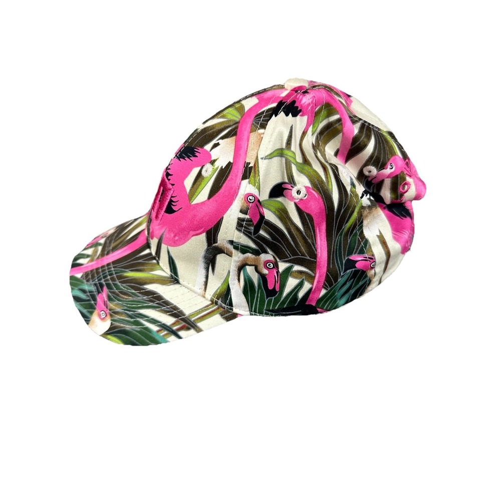 Loudmouth Floral Flamingo Baseball Cap Hat Adj Green Pink Tropical Men's Women's - Picture 2 of 6